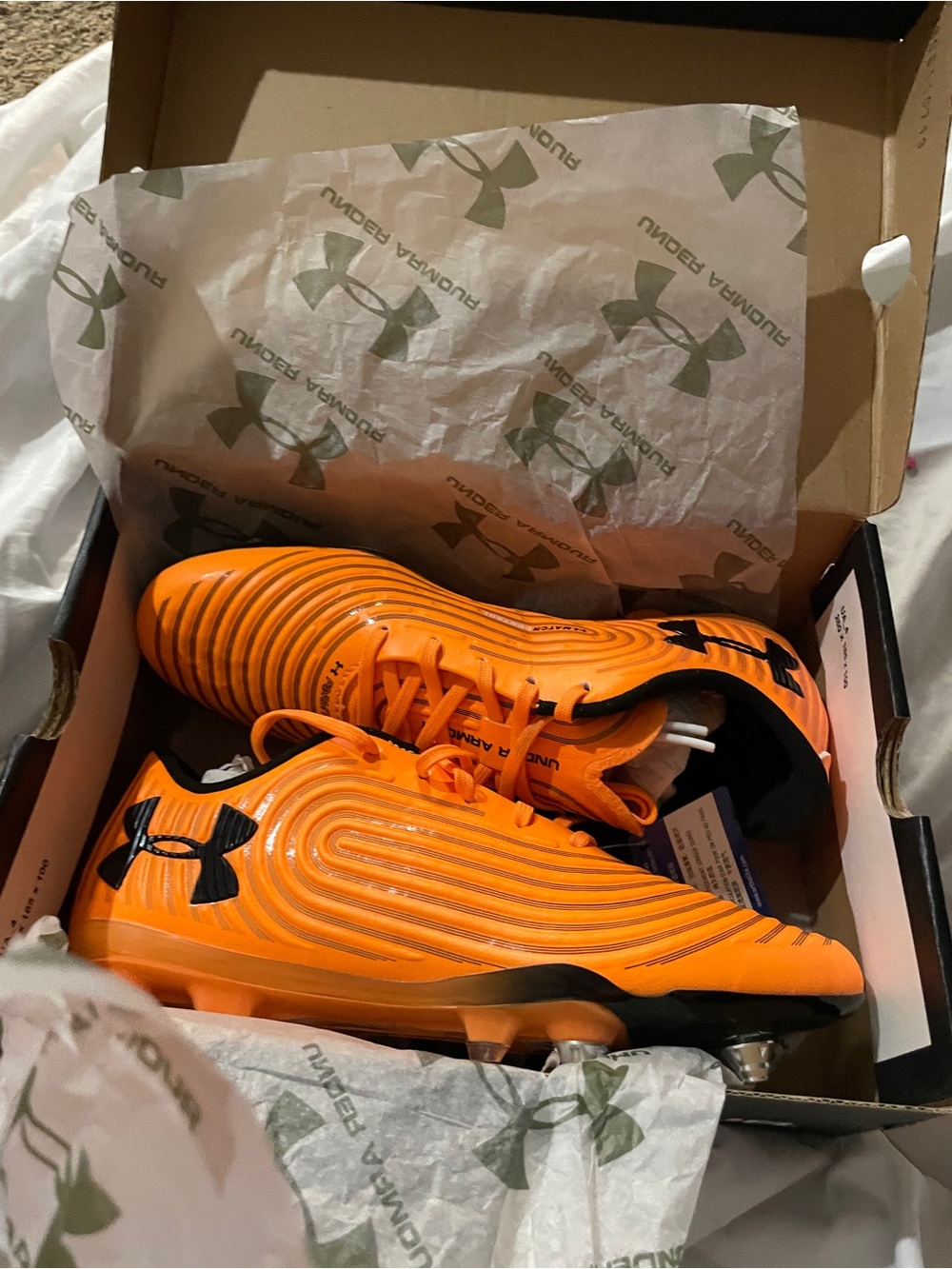 Under Armour Boys Orange Athletic Cleats with Black Accents